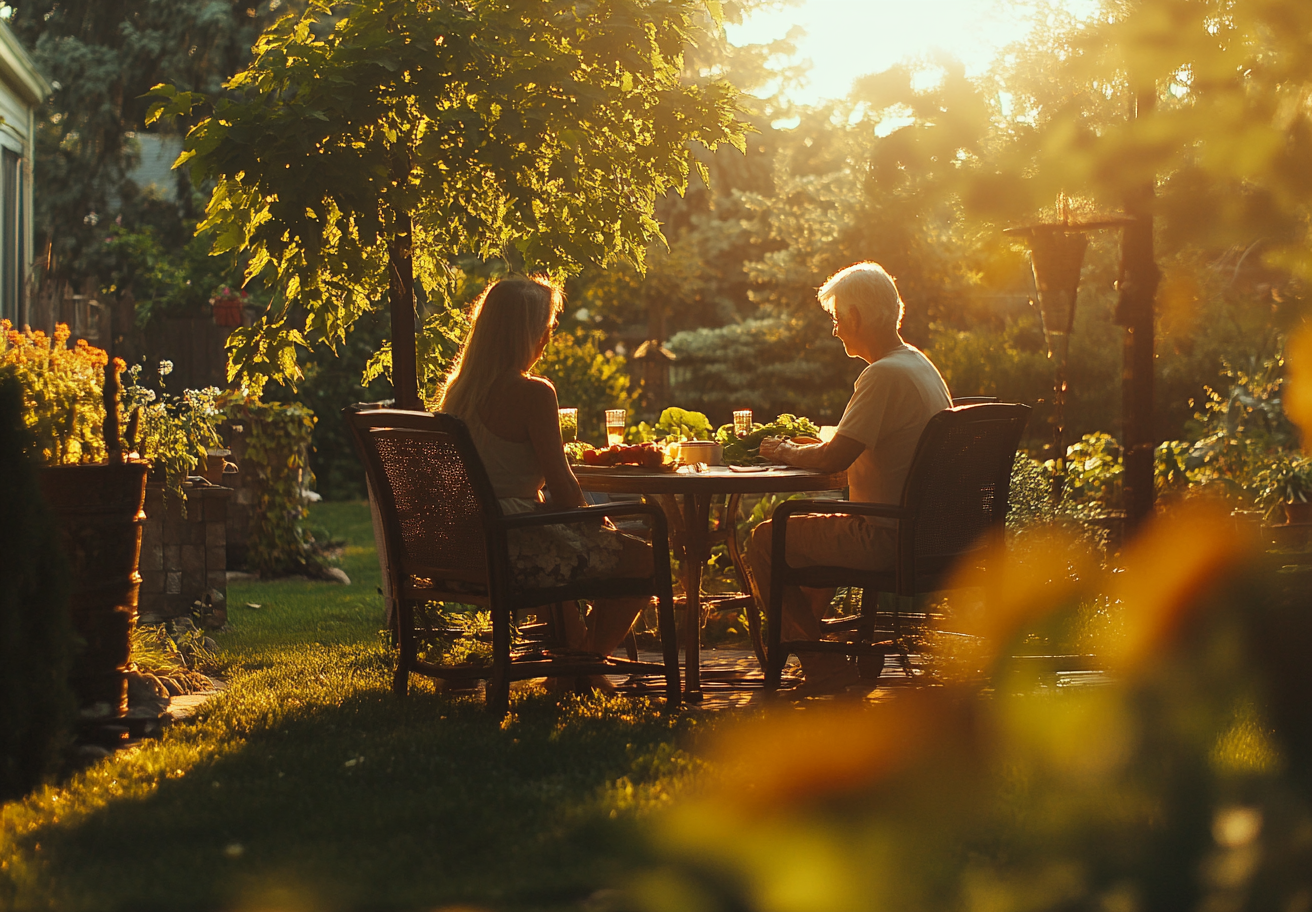 Літня подружня пара готує здорову їжу разом